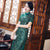 Vestido chino de encaje floral cheongsam largo ajustado de manga corta
