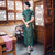 Robe chinoise en dentelle florale Cheongsam moulante à manches courtes