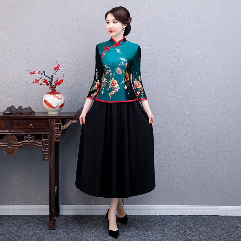 Mothers Floral Winter Cheongsam Blouse Top