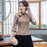 3/4 Ärmel Leopard Print Wildleder Cheongsam Top Chinesische Bluse