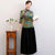 Camicetta cinese con top in cheongsam in pelle scamosciata floreale con maniche a 3/4