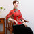 Camicetta cinese con top in cheongsam in pelle scamosciata floreale con maniche a 3/4
