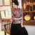 Blusa china con top cheongsam de gasa regada floral con mangas 3/4