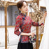 Blusa china retro de la parte superior del cheongsam de gasa regada floral con mangas 3/4