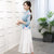 3/4 Sleeve Floral Spandex Cheongsam Top Traditional Chinese Blouse