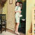 Half Sleeve Knee Length Traditional Cheongsam Floral Lace Chinese Dress