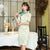 Half Sleeve Knee Length Traditional Cheongsam Floral Lace Chinese Dress