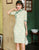 Half Sleeve Knee Length Traditional Cheongsam Floral Lace Chinese Dress