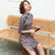 Retro Lace Cheongsam Knee Length Plaids & Checks Pattern Chinese Dress