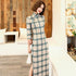 Retro Lace Cheongsam Full Length Plaids & Checks Pattern Chinese Dress