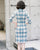 Chinesisches Cheongsam-Kleid aus Wildleder mit 3/4-Ärmeln und Karomuster