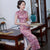 Vestido chino floral ajustado cheongsam tradicional de mezcla de seda con mangas casquillo
