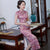 Robe chinoise traditionnelle à fleurs cheongsam en mélange de soie à mancherons