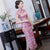 Robe chinoise traditionnelle à fleurs cheongsam en mélange de soie à mancherons