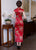 Vestido de día floral retro cheongsam tradicional de mezcla de seda con mangas casquillo