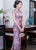 Robe chinoise moulante traditionnelle Cheongsam en mélange de soie florale à mancherons
