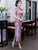 Robe chinoise moulante traditionnelle Cheongsam en mélange de soie florale à mancherons