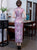 Robe chinoise moulante traditionnelle Cheongsam en mélange de soie florale à mancherons