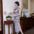 Robe chinoise moulante traditionnelle Cheongsam en mélange de soie florale à mancherons