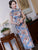 Robe chinoise moulante traditionnelle Cheongsam en mélange de soie florale à mancherons