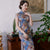 Cap Sleeve Floral Silk Blend Traditional Cheongsam Bodycon Chinese Dress