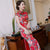 Vestido chino cheongsam tradicional de mezcla de seda floral con mangas casquillo