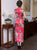 Vestido chino cheongsam tradicional de mezcla de seda floral con mangas casquillo