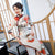 Vestido chino cheongsam tradicional de mezcla de seda floral con mangas 3/4