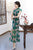 Flügelärmeln Illusion Hals Meerjungfrau Cheongsam Blumenspitze Chinesisches Kleid