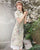 Vestido de día de estilo chino floral Aodai de manga corta hasta la rodilla