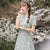 Short Sleeve Floral Cheongsam Chic Chinese Dress with Lace Belt