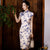Vestido chino floral hasta la rodilla cheongsam tradicional manga casquillo