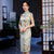 Cap Sleeve Traditional Cheongsam Knee Length Floral Chinese Dress