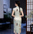 Robe chinoise traditionnelle à manches longues Cheongsam au genou