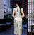 Cap Sleeve Traditional Cheongsam Knee Length Floral Chinese Dress