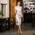 Cap Sleeve Traditional Cheongsam Knee Length Floral Chinese Dress