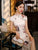 Cap Sleeve Traditional Cheongsam Knee Length Floral Chinese Dress