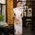 Cap Sleeve Traditional Cheongsam Knee Length Floral Chinese Dress