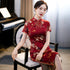 Lotus Pattern Cap Sleeve Traditional Cheongsam Knee Length Chinese Dress
