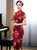 Lotus Pattern Cap Sleeve Traditional Cheongsam Knee Length Chinese Dress