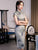 Cap Sleeve Traditional Cheongsam Knee Length Floral Chinese Dress