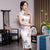 Cap Sleeve Traditional Cheongsam Knee Length Floral Chinese Dress