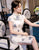 Cap Sleeve Traditional Cheongsam Knee Length Floral Chinese Dress