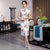 Cap Sleeve Traditional Cheongsam Knee Length Floral Chinese Dress