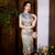 Keyhole Neck Cap Sleeve Traditional Cheongsam Knee Length Floral Chinese Dress
