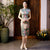 Keyhole Neck Cap Sleeve Traditionnelle Cheongsam Longueur Au Genou Robe Chinoise Florale