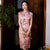 Keyhole Neck Cap Sleeve Traditional Cheongsam Knee Length Floral Chinese Dress