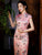 Keyhole Neck Cap Sleeve Traditionnelle Cheongsam Longueur Au Genou Robe Chinoise Florale