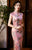 Keyhole Neck Cap Sleeve Traditionnelle Cheongsam Longueur Au Genou Robe Chinoise Florale
