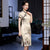 Cap Sleeve V Neck Traditional Cheongsam Floral Chinese Dress